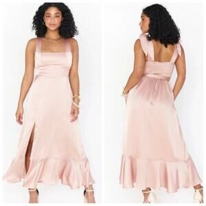 show me your mumu claire midi dress rose gold luxe satin women xlarge